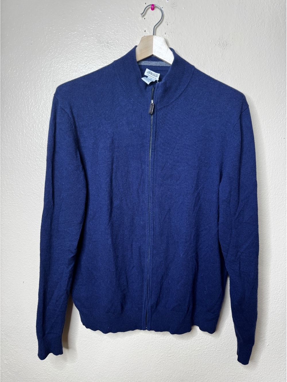 Piattelli Barneys New York Mens XL Wool Cashmere Blend Full Zip Sweater Navy